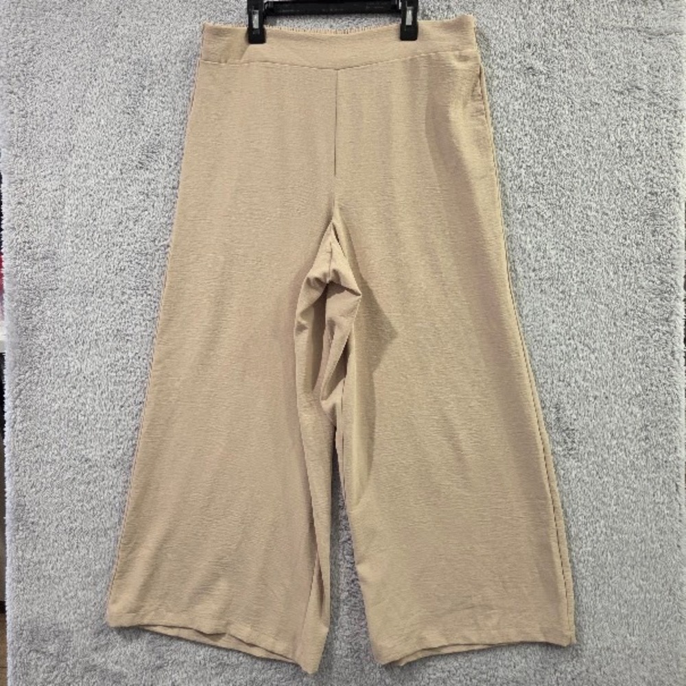 Adrianna Papell Pants Women's Medium Beige High Rise Wide Leg Cropped Resortwear